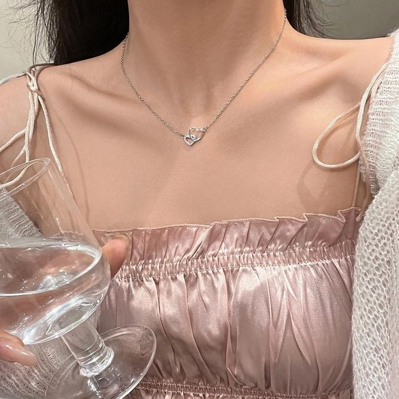 LE SSERAFIM着用★関税込★usite★Super Hearts 2Ways Necklace Silver Double Heart Necklace | Eunchae - Le Sserafim
