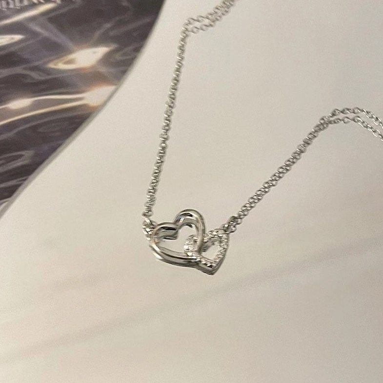 LE SSERAFIM着用★関税込★usite★Super Hearts 2Ways Necklace Silver Double Heart Necklace | Eunchae - Le Sserafim