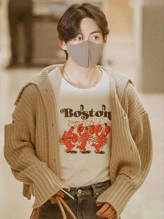 White “Boston” Print T-Shirt | Taehyung - BTS - Fashion Chingu
