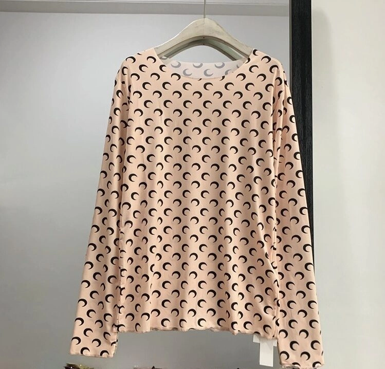 Beige Half Moon Print Long Sleeve Top | Jennie - BlackPink