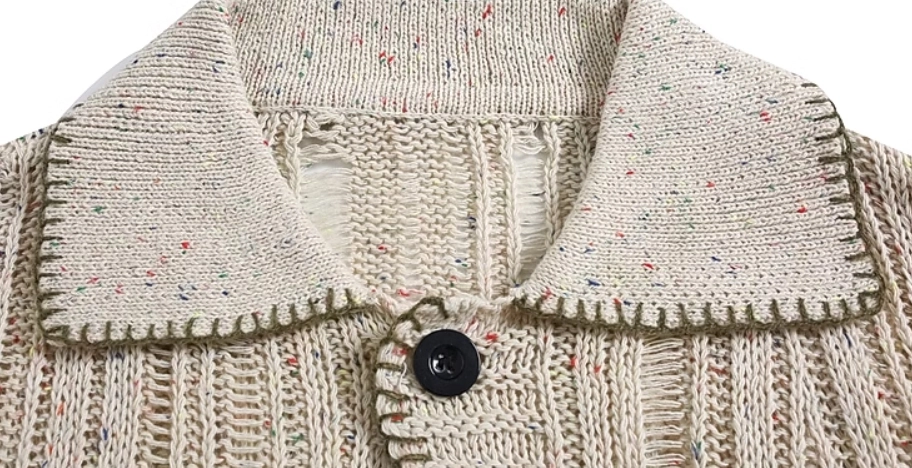 Beige Ragged Style Collared Cardigan | Yeosang - ATEEZ