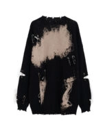 完売品Tie-Dye Bleach Hand Embroidery ブラック Black Bleached Tie-Dye Sweater with Pin Accents | Hyunjin