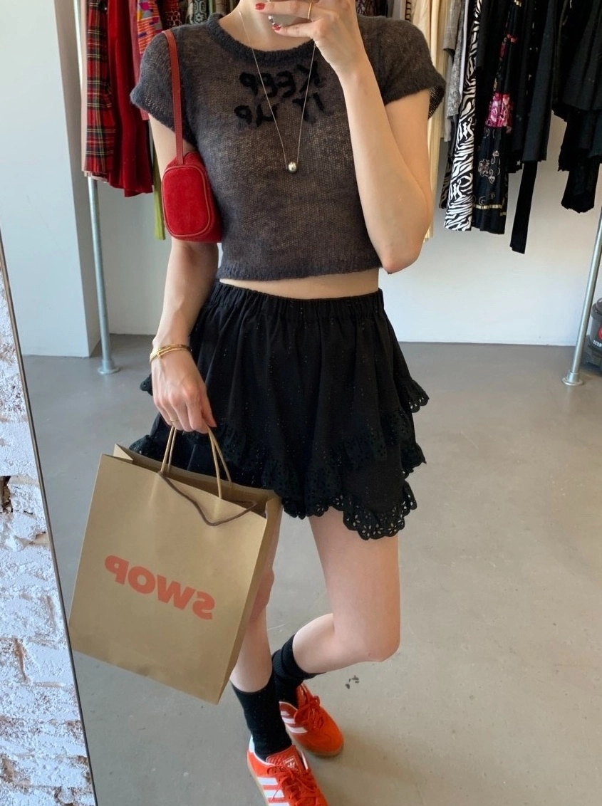 Black Lace-Trim Layered Skirt | Winter - Aespa - Fashion Chingu