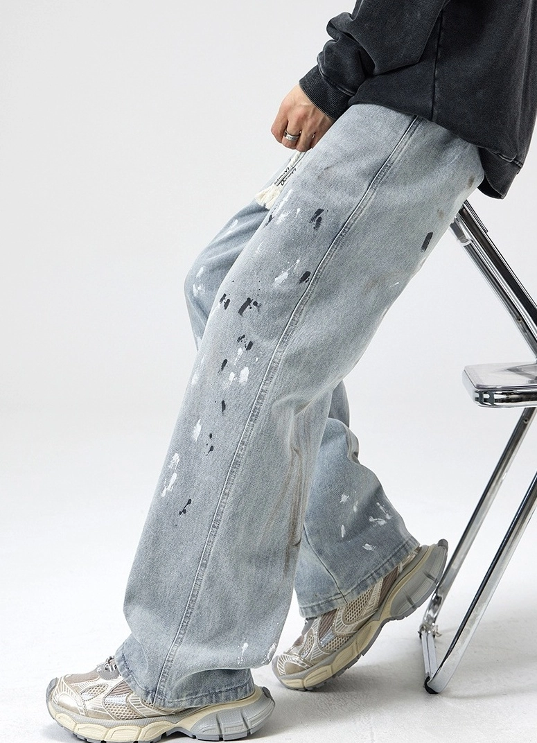 Blue Denim Ink-Splashed Style Loose Jeans | Hyunjin - Stray