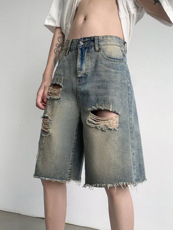 Blue Baggy Ripped Denim Shorts | Felix - Stray Kids - Fashion Chingu