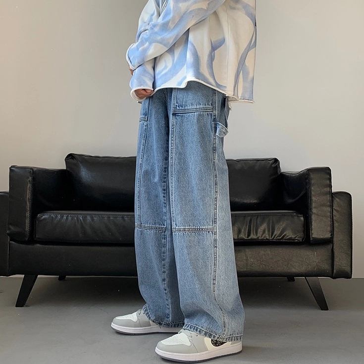 Blue Panelled Loose Jeans | Hyunjin - Stray Kids - Fashion