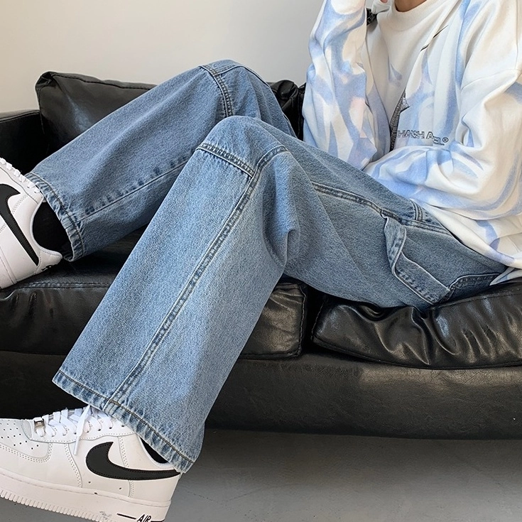 Blue Panelled Loose Jeans | Hyunjin - Stray Kids - Fashion