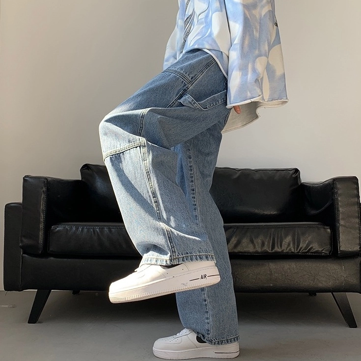 Blue Panelled Loose Jeans | Hyunjin - Stray Kids - Fashion