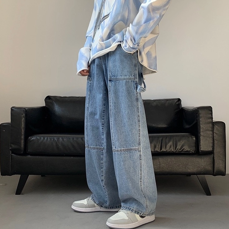 Blue Panelled Loose Jeans | Hyunjin - Stray Kids - Fashion