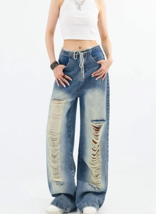 Blue Drawstring Distressed Jeans | Chiquita – BabyMonster