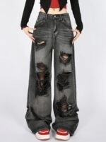 Grey Ripped Wide Leg Jeans | Taehyun - TXT - Fashion Chingu