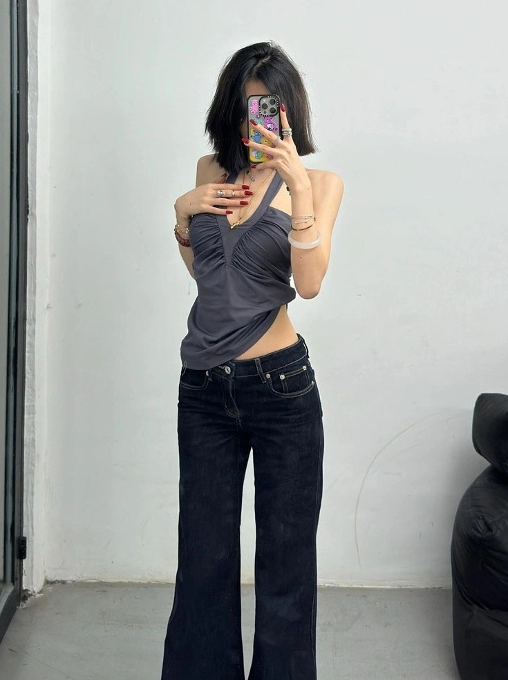 Grey V-Neck Halter Top | Jennie - BlackPink - Fashion Chingu