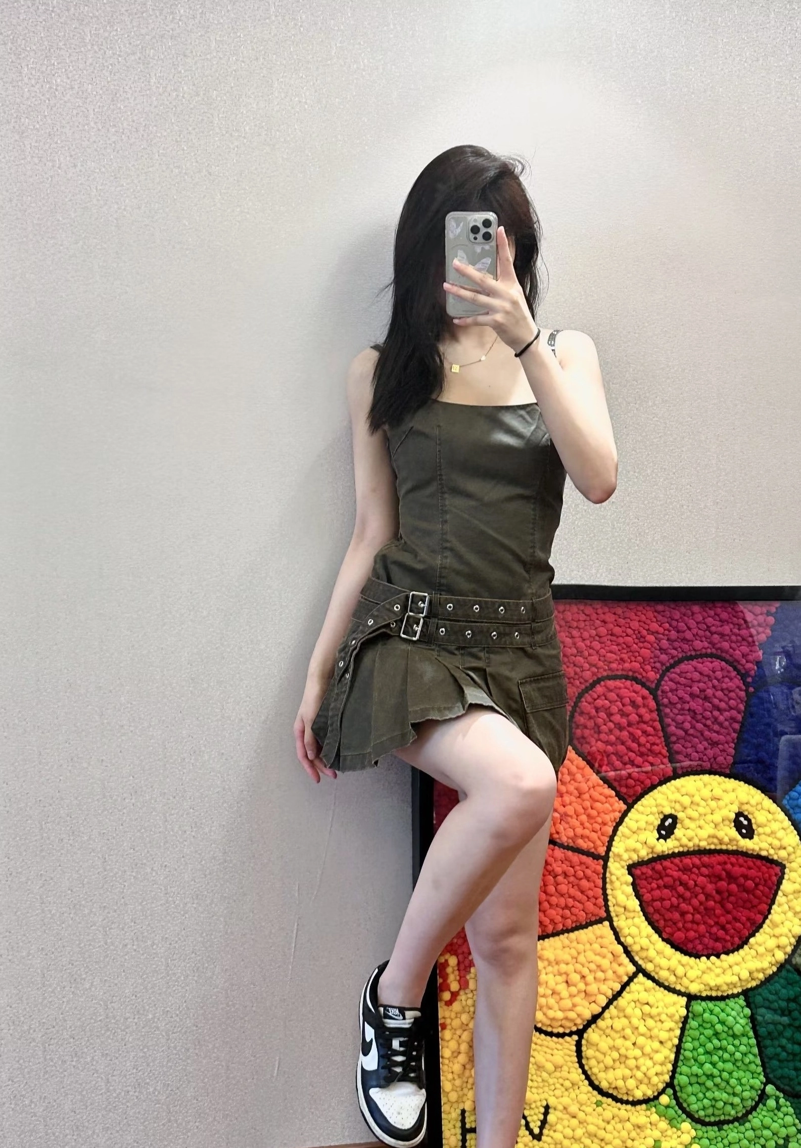Grey Washed Double Buckled Dress | Winter - Aespa - Fashion