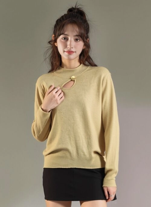 Apricot Hollow Knit Sweater For Casual Chic