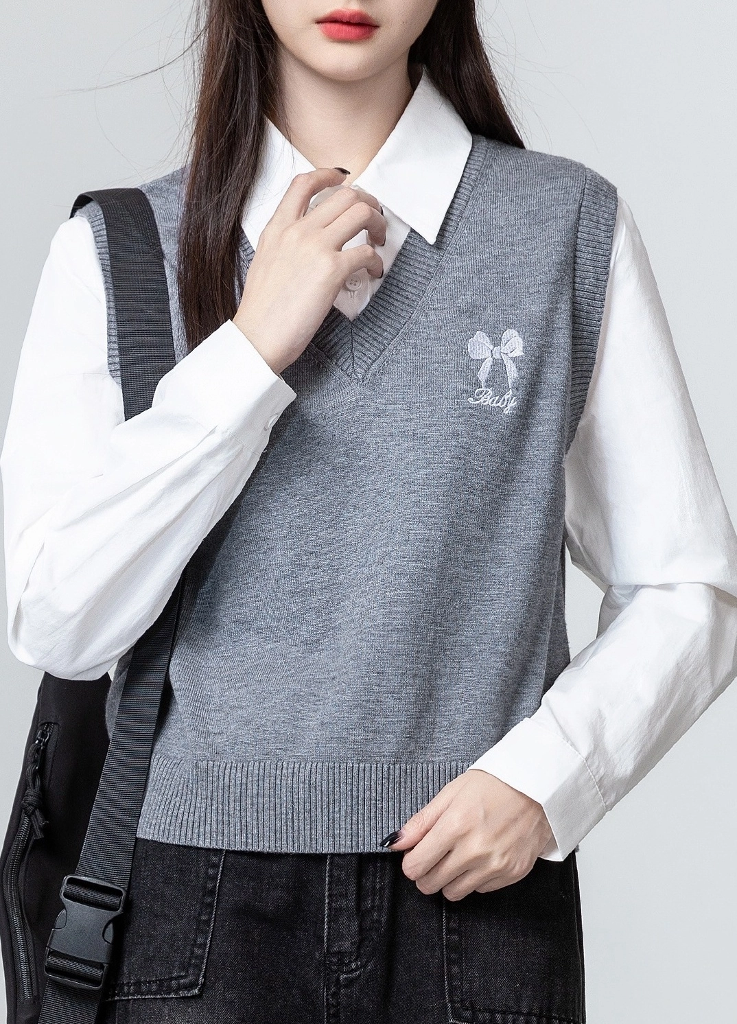 Knit Sweater Vest With Polo Collar - Fashion Chingu