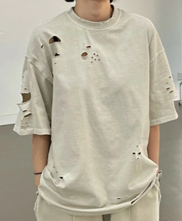 Light Grey Ragged Style T-Shirt | Jin - BTS - Fashion Chingu