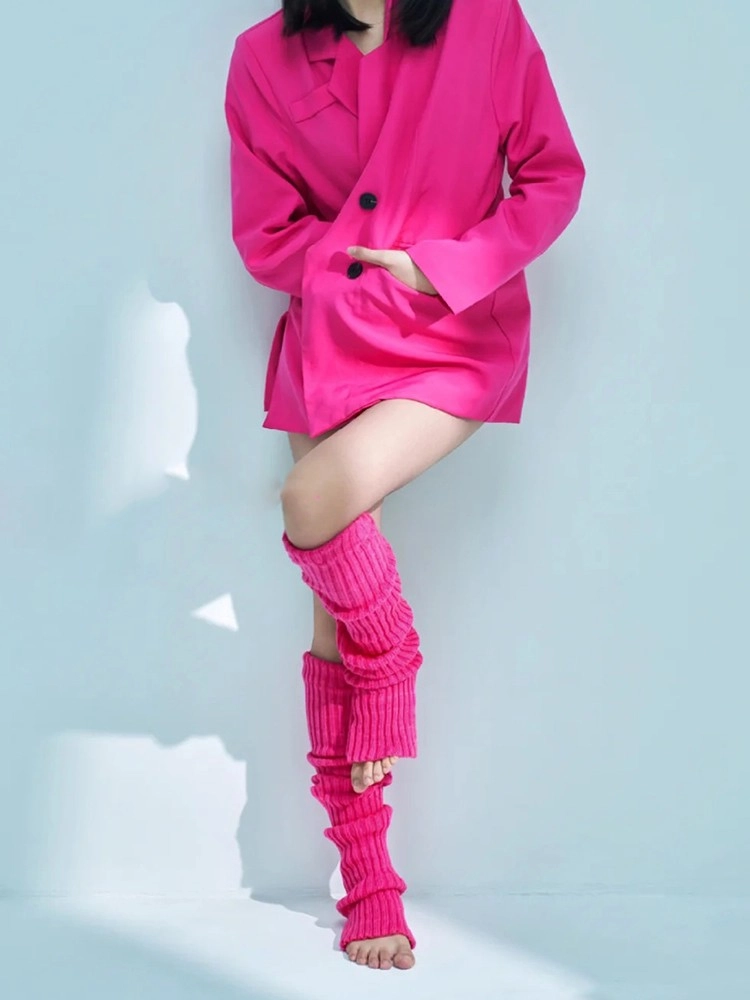 Pink Ribbed Knit Leg Warmers | Ahyeon - BabyMonster - Fashion Chingu