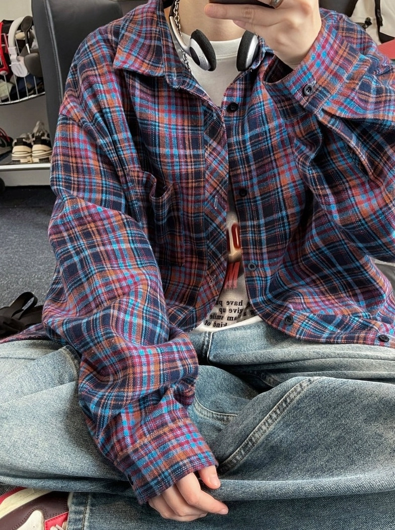 ★BTS着用★LAUL★OVER FIT FLANNEL CREWNECK SHIRTS_GREEN&RED ☆BTS着用☆LAUL☆OVER FIT FLANNEL CREWNECK SHIRTS_GREEN&RED