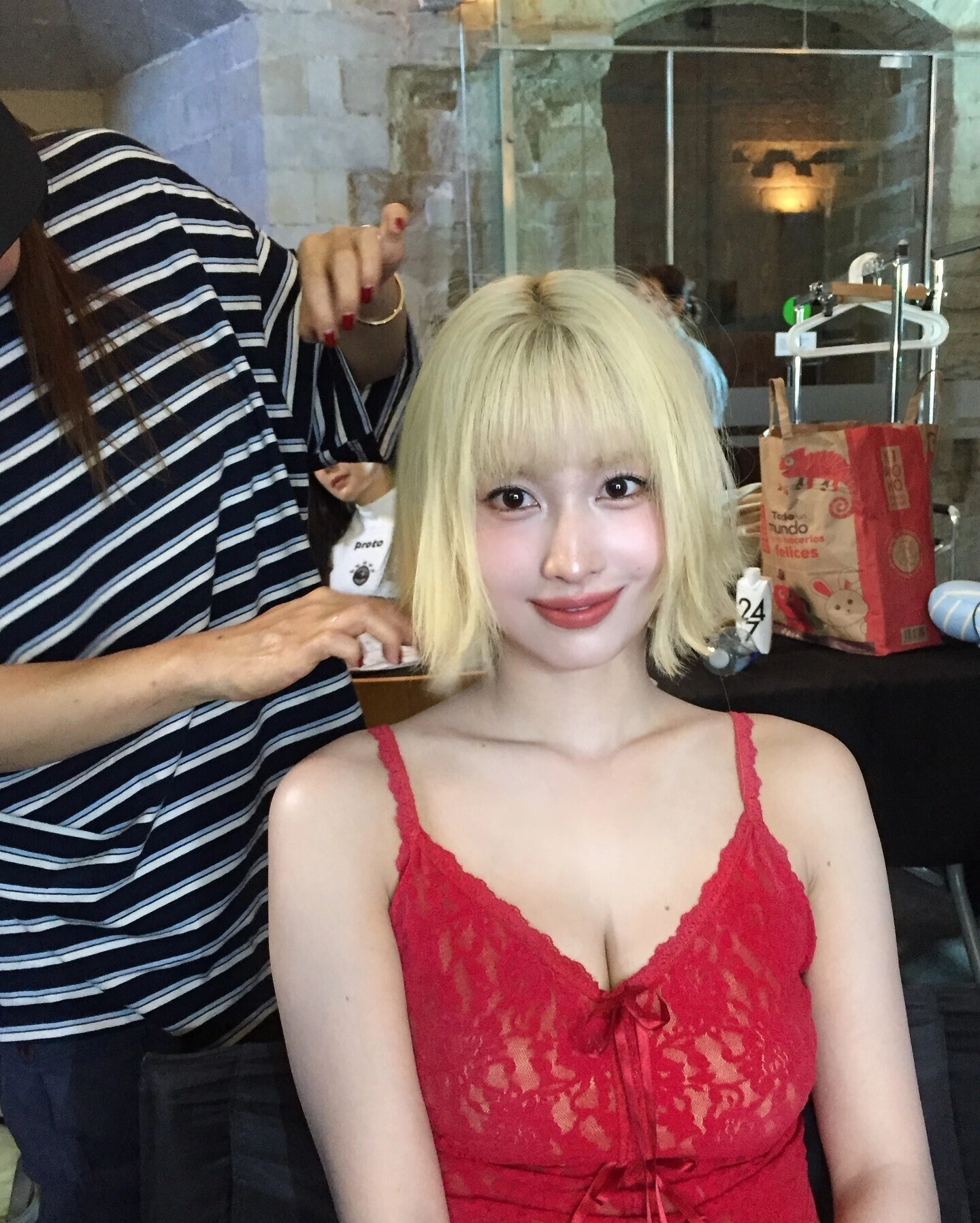 Red Lace Bustier Camisole Top | Momo - Twice - Fashion Chingu
