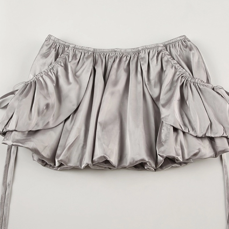 Grey Low-Waist Bubble Skirt | Giselle - Aespa - Fashion Chingu
