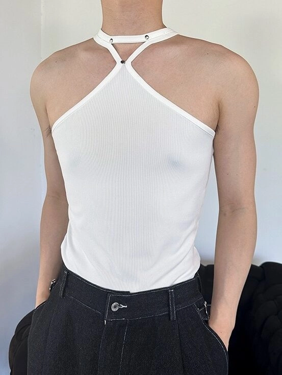 ＊韓国＊［VINVLE］Halter Bustier+T-shirt SET 3color Glitzy Chic Cropped Rhinestone Halter Top | Windsor