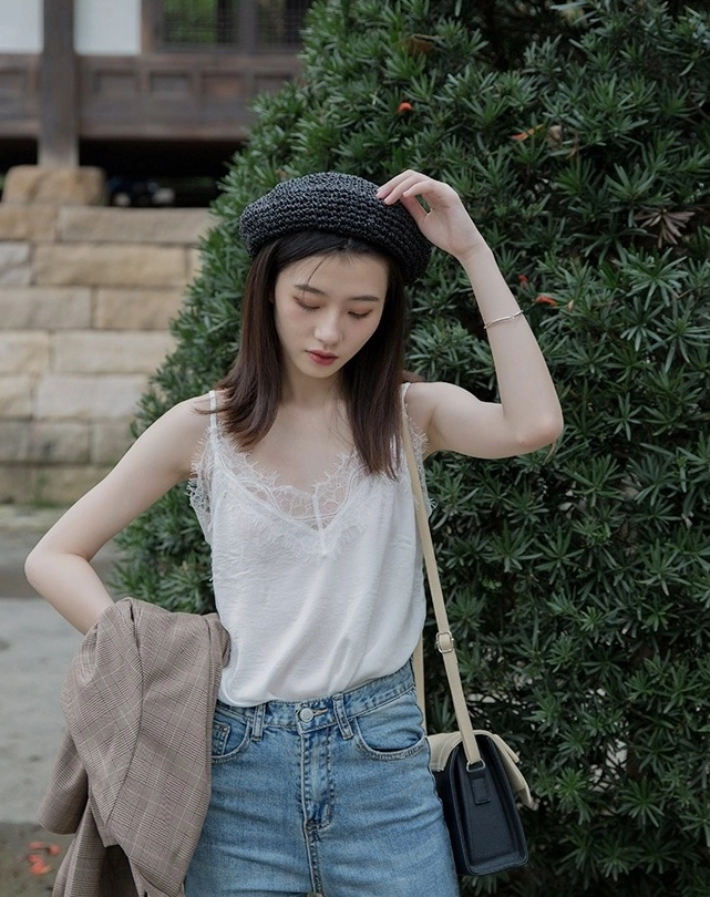 White V-Neck Lace Camisole Top | Baek Seok Ryu - Love Next