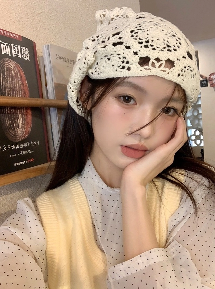 Beige Lace Knit Headscarf | Sana - Twice - Fashion Chingu