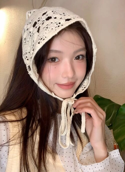 Beige Lace Knit Headscarf | Sana - Twice