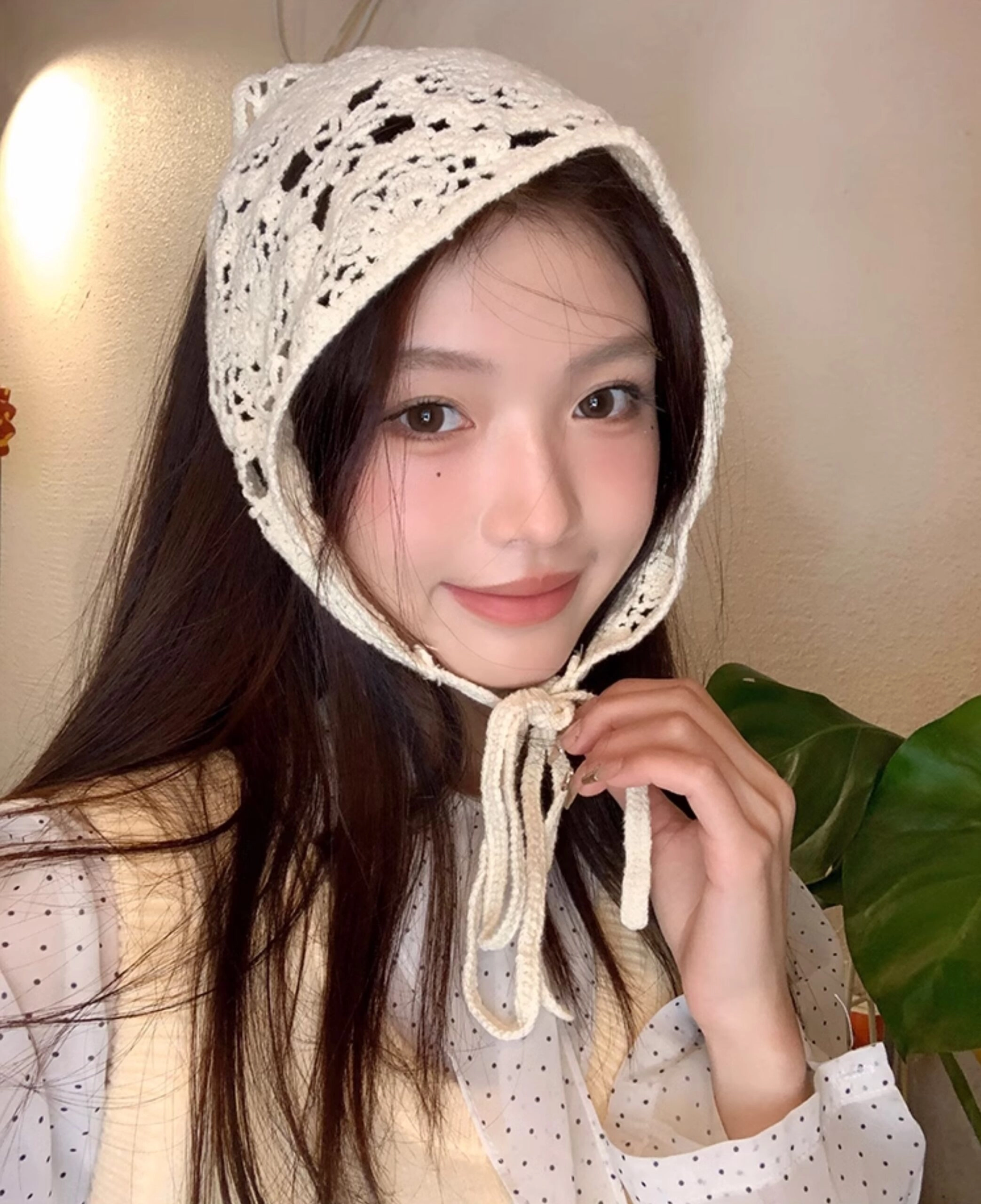 トップス Sana Beige Lace Knit Headscarf | Sana - Twice - Fashion Chingu