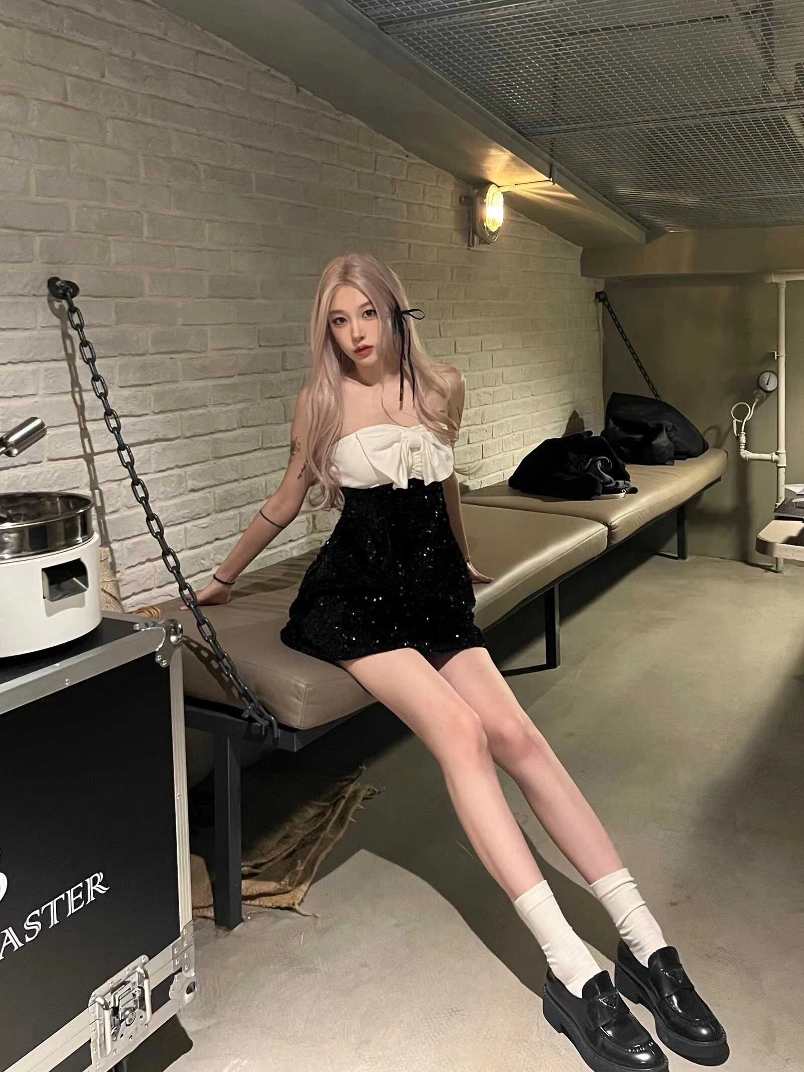 Black And White Sparkly Mini Dress | Rose - BlackPink