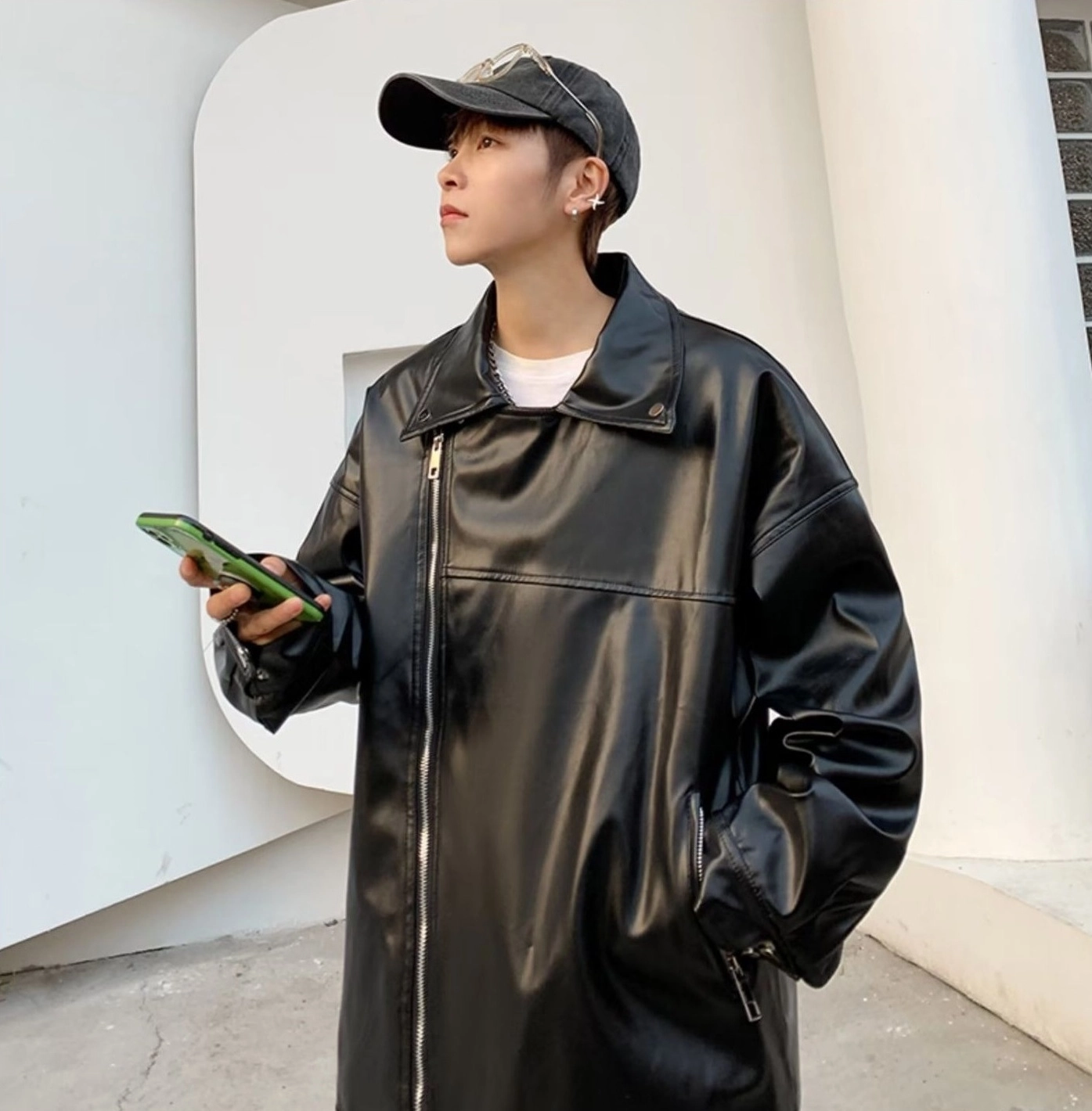 Black Classic Faux Leather Biker Jacket | Bangchan - Stray