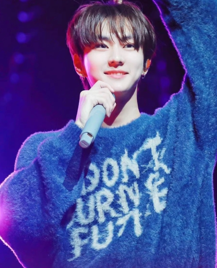 Blue “Don't Burn Our Future” Knit Sweater | Jungwon