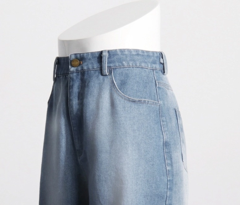 Blue Denim And Sheer Black Lace Panel Pants | Sana - Twice