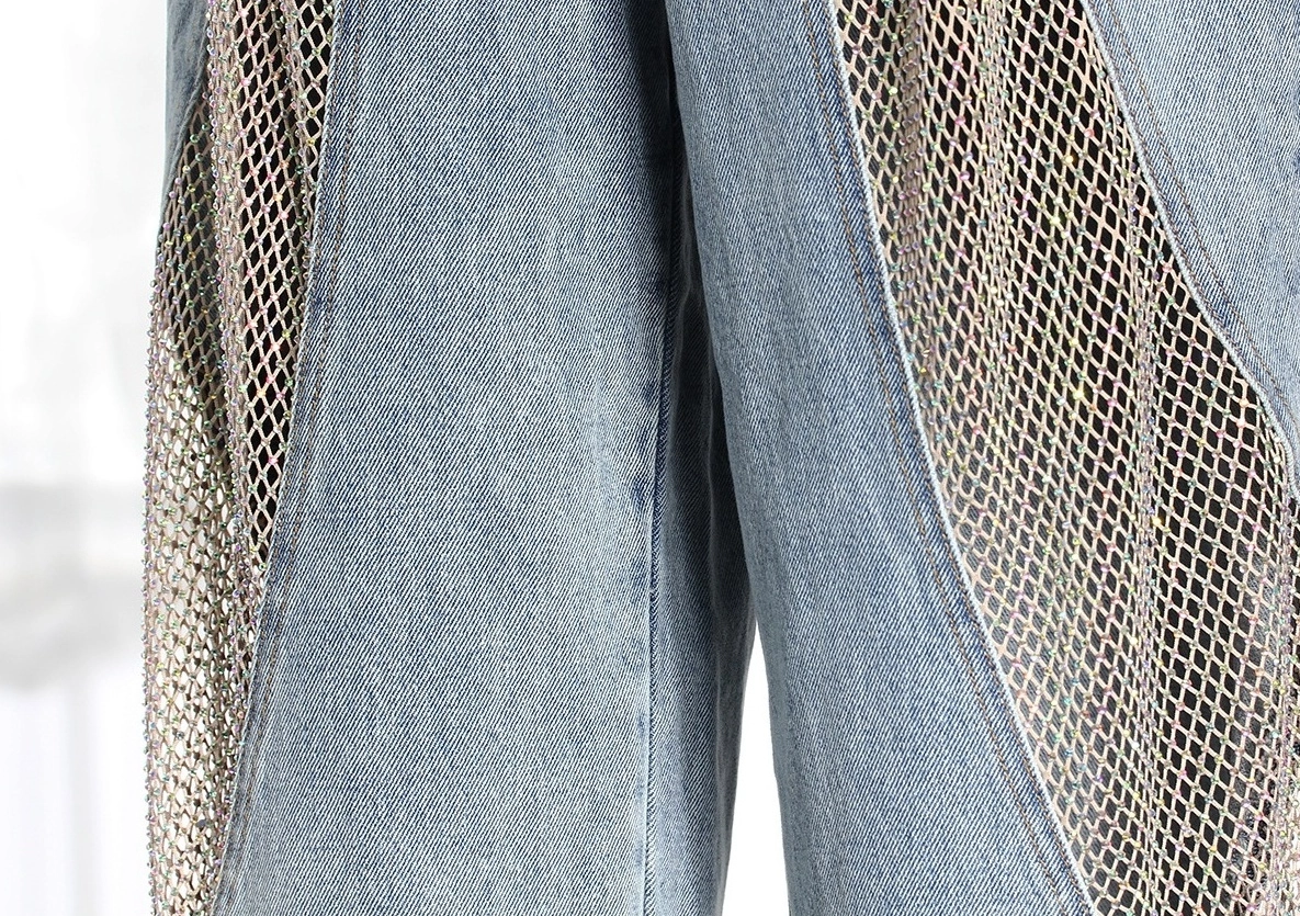【THE MOZZ】Curved Nylon Denim Setup Waist-Match™ Major Wide Leg Jeans In Plus Size With High