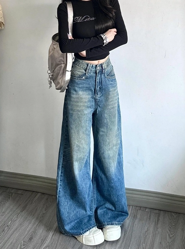 Blue Stripe-Washed Wide Leg Jeans | Chiquita - BabyMonster