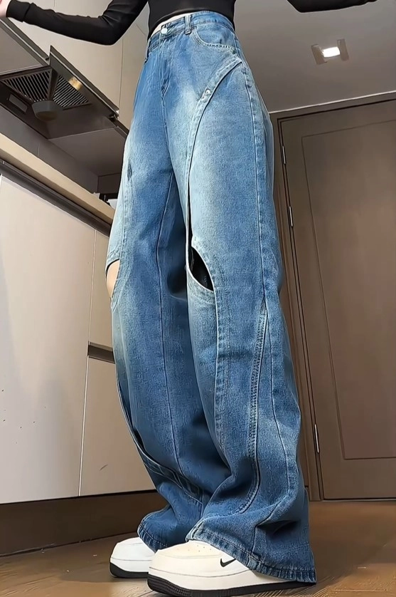 Blue Structured Cut-Out Denim Jeans | Asa - BabyMonster