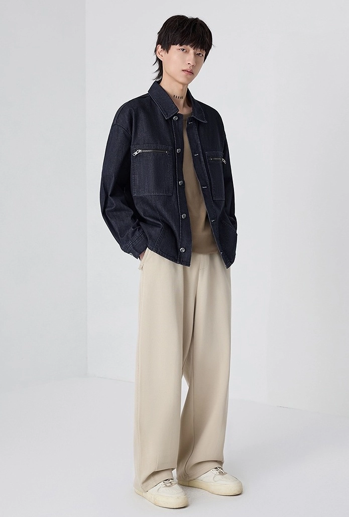 Blue Zipper Pocket Denim Jacket | Mingi - ATEEZ - Fashion Chingu