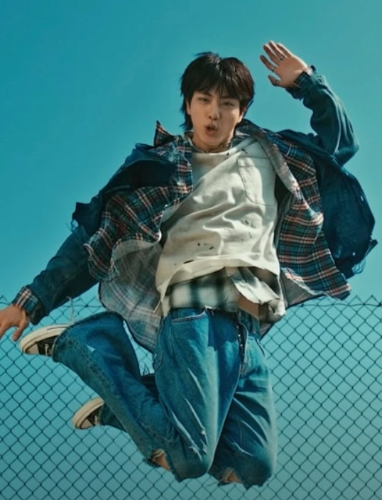 Light Grey Ragged Style T-Shirt | Jin - BTS - Fashion Chingu
