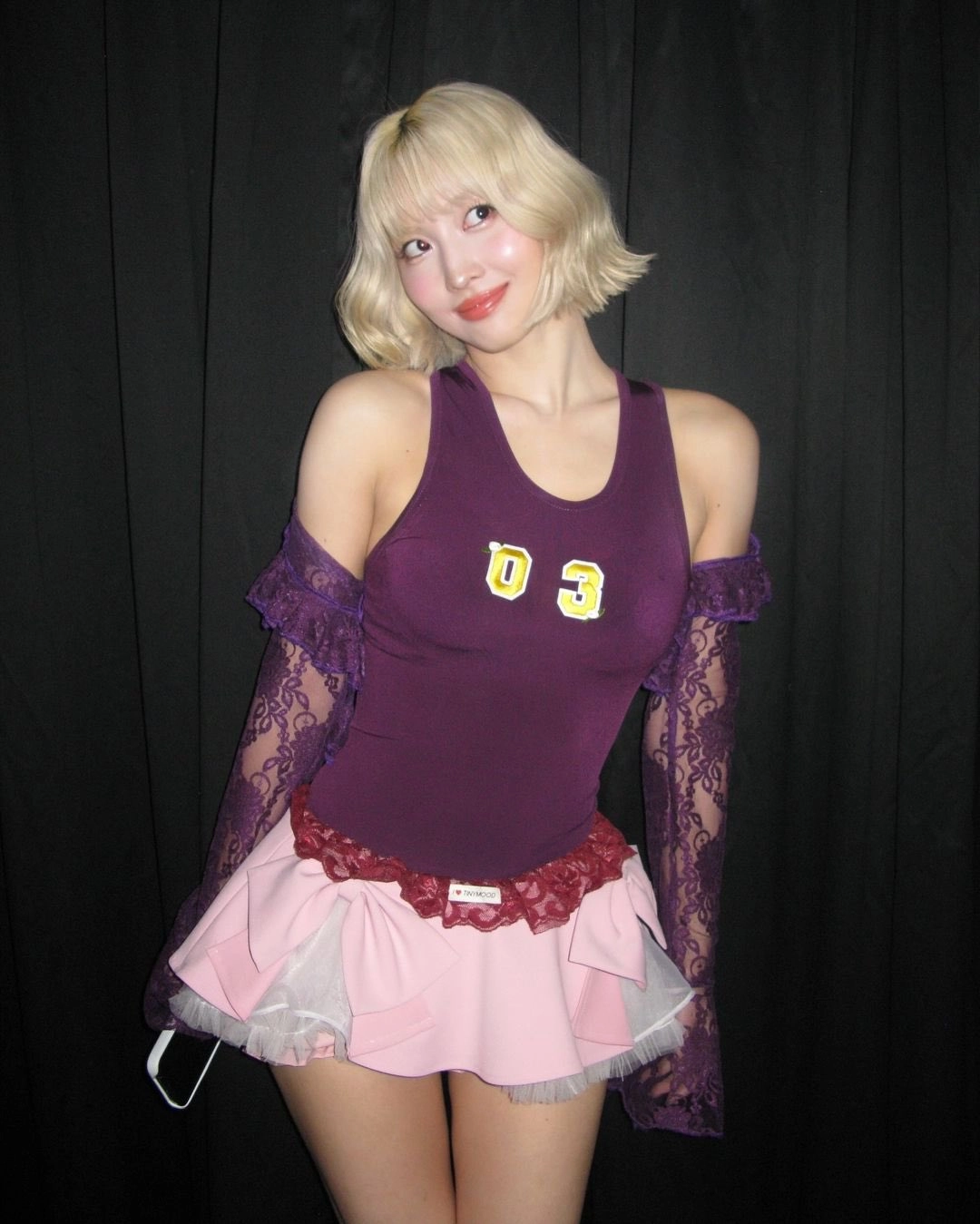 Lilac Lace Sleeves Cardigan And Tank Top | Momo - Twice - Fashion