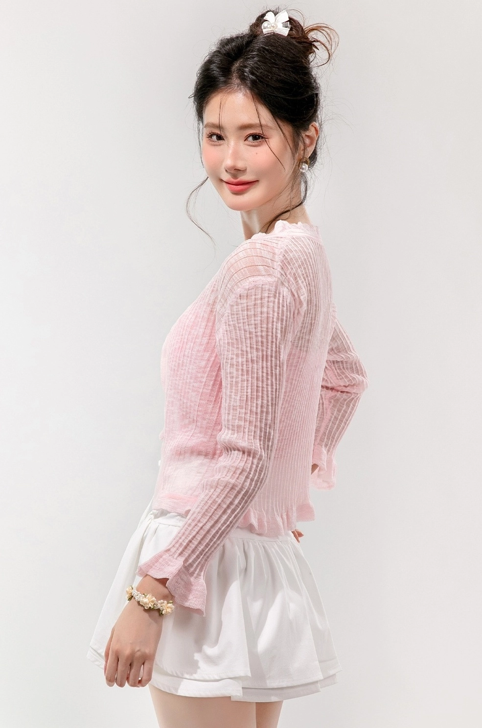 Pink Lettuce-Hem Sheer Cardigan | Wendy - Red Velvet - Fashion Chingu