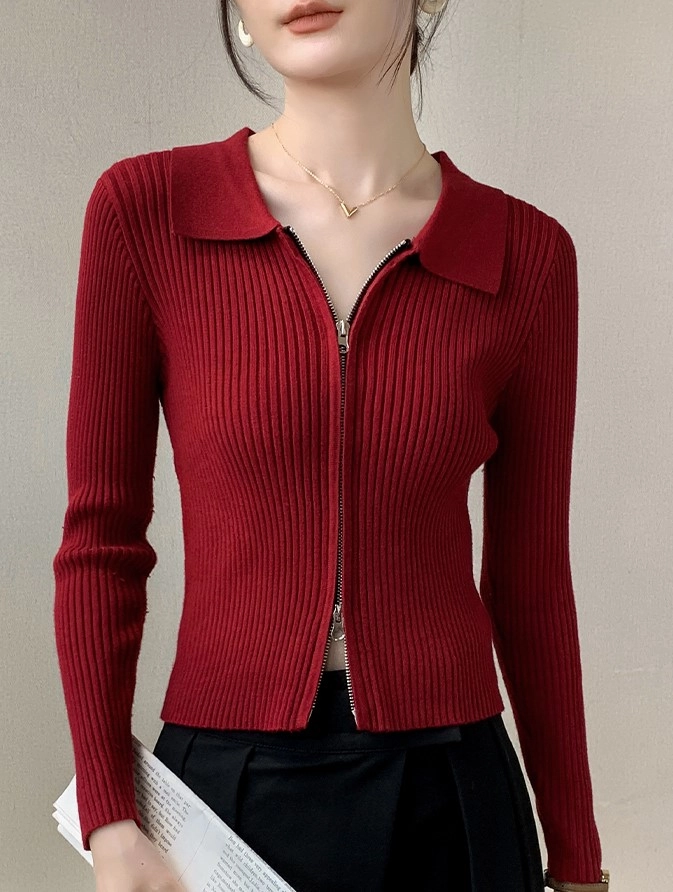Red Double Zipper Cardigan | Yeji - ITZY - Fashion Chingu