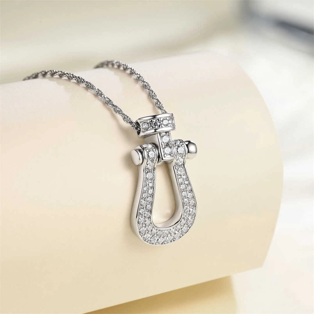 Silver U-Pendant Crystal Accent Necklace | Jin - BTS
