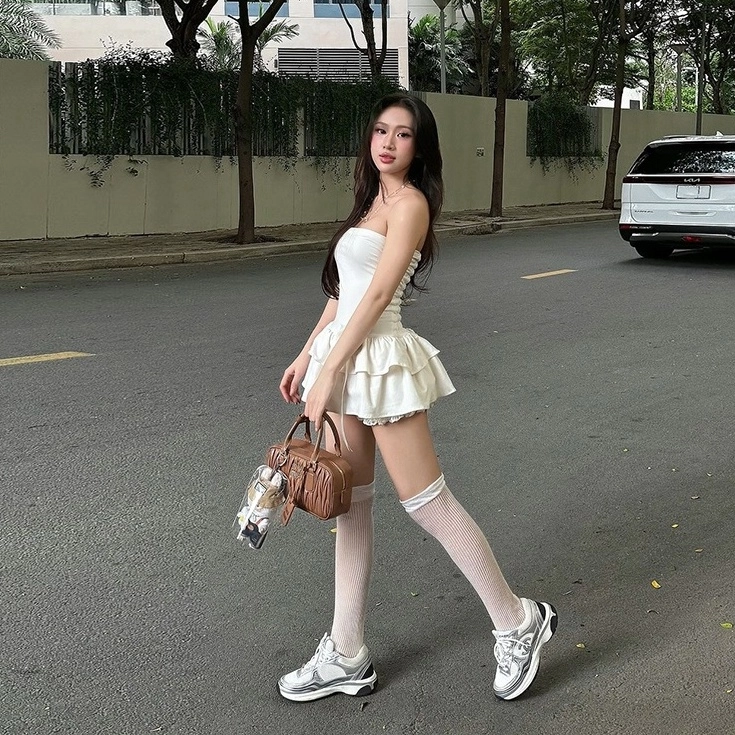 White Layered Skirt Tube Dress | Chaeyoung - Twice - Fashion