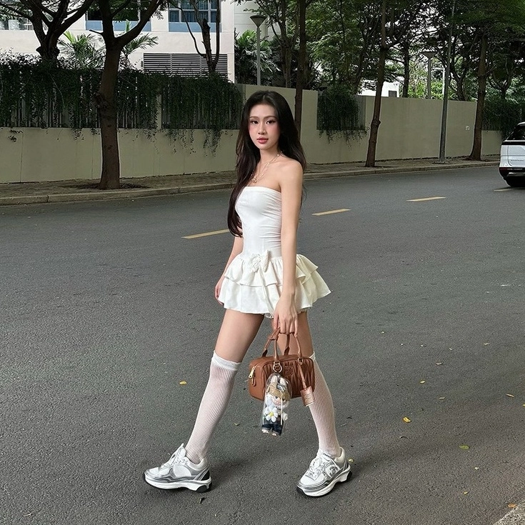 White Layered Skirt Tube Dress | Chaeyoung - Twice - Fashion