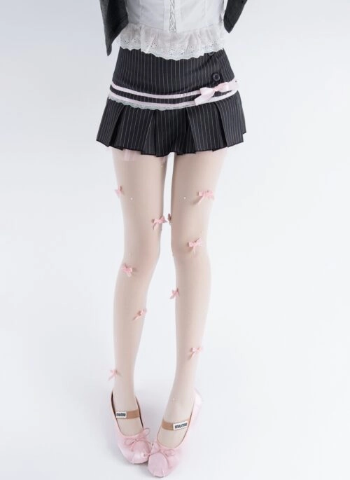 White Stockings With Pearl And Pink Bows | Rose - BlackPink