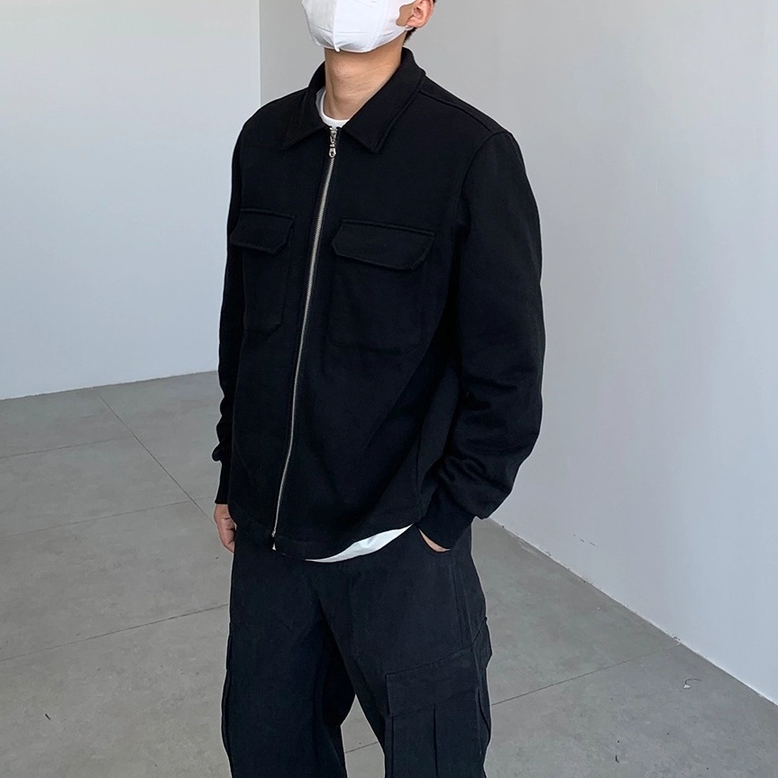 Black Collared Double Front Pocket Jacket | Kang Hae Joon