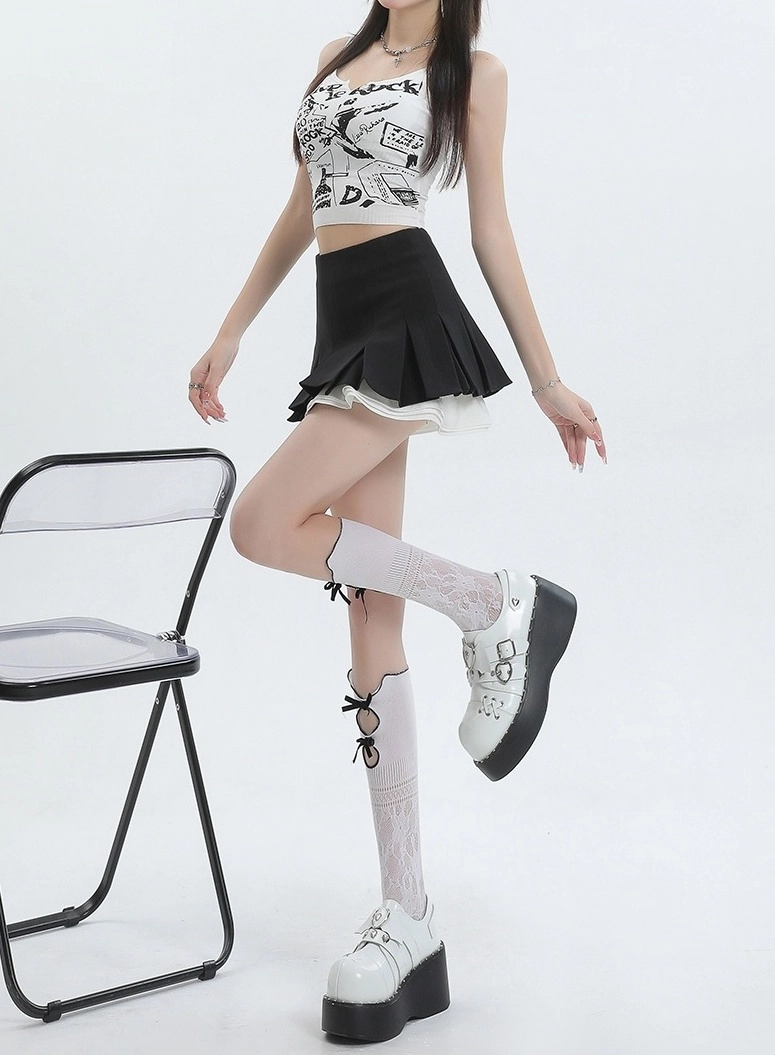 Black Pleated Layered Skirt | Eunchae - Le Sserafim