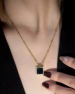 Black Square Pendant Gold Necklace | Yoshi - Treasure