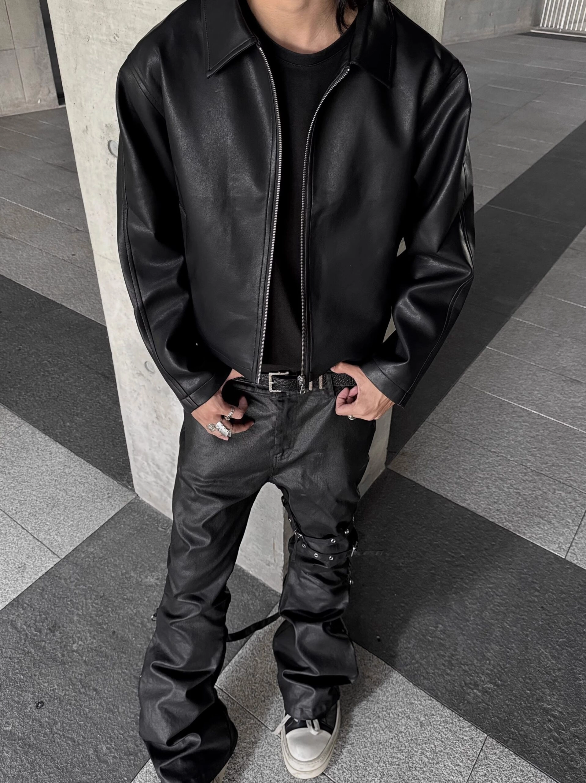 ジャケット・アウター HYPE-03 High neck leather like jacket Xingfenly ' Texture PU Leather Jacket High Street Button