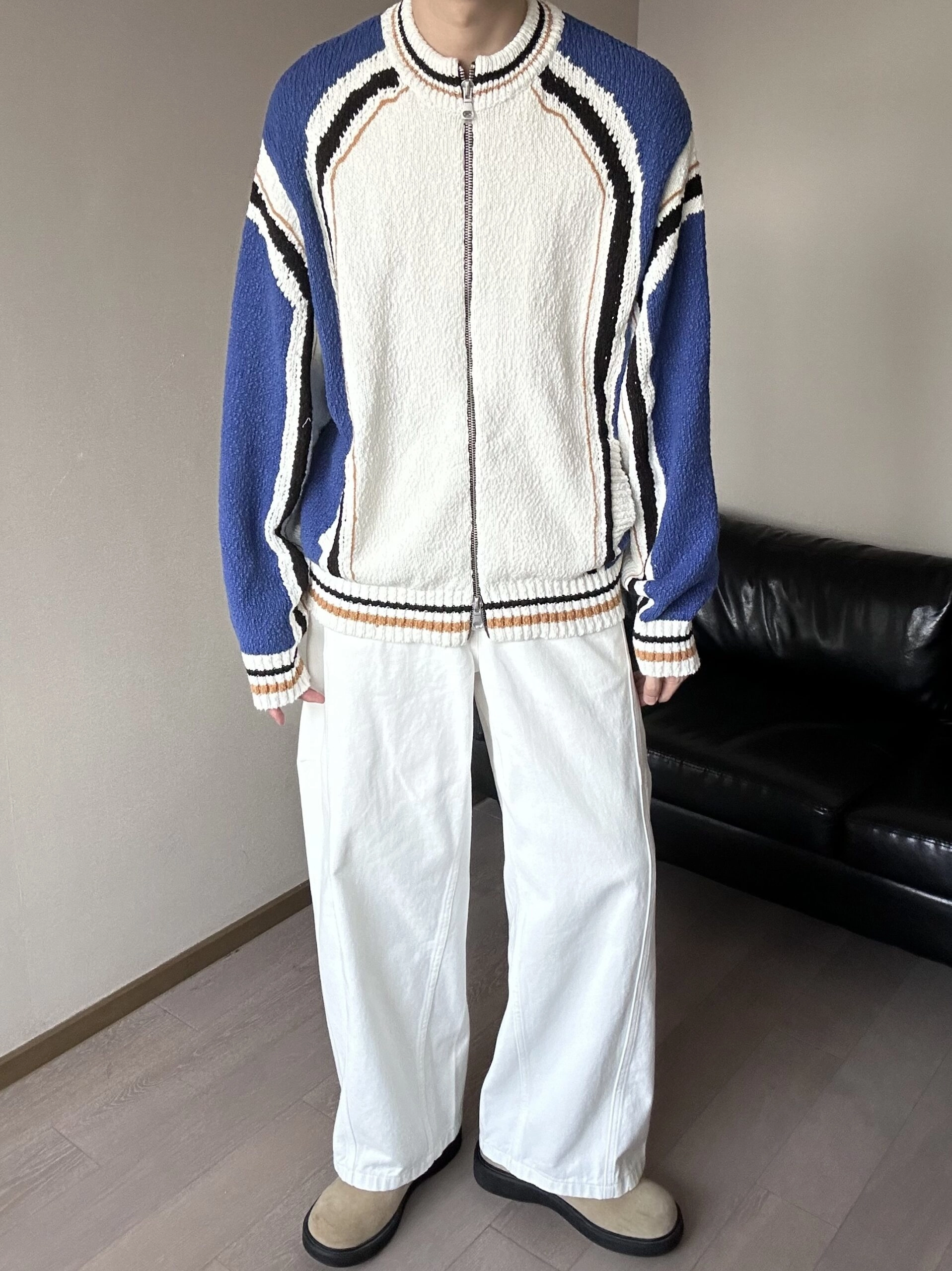 Blue And White Splicing Zipper Jacket | Sakura - Le Sserafim